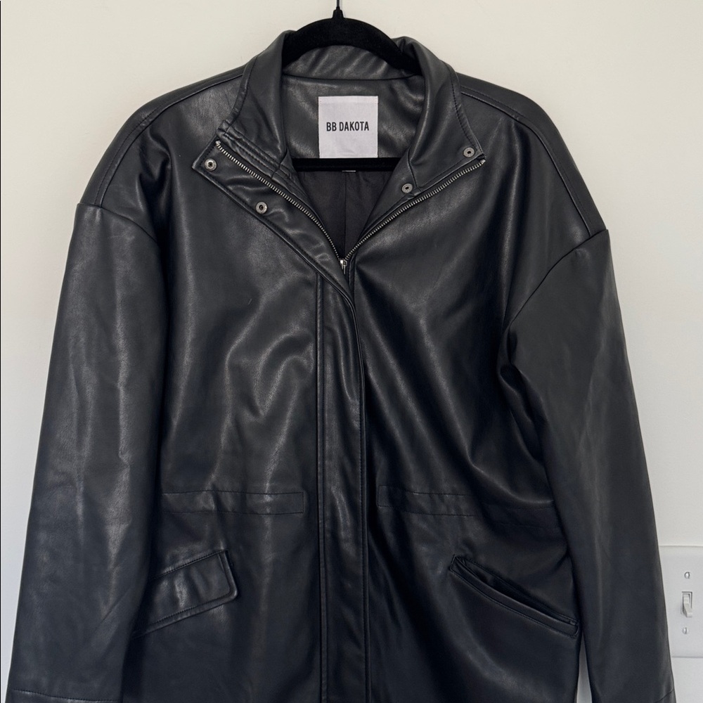 BB Dakota Black Women's Faux Leather Coat, Long - Size S - Picture 2 of 6